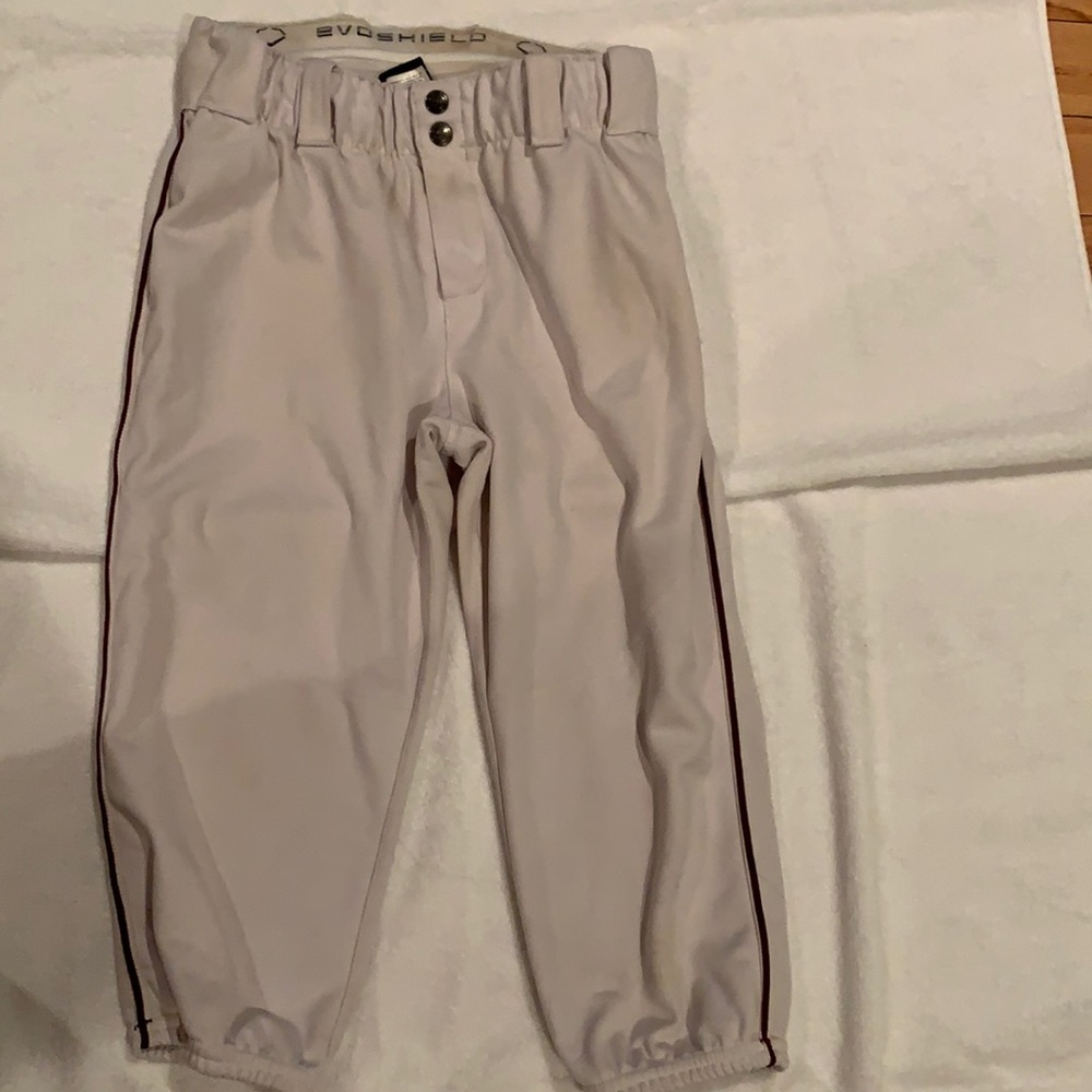 White with maroon stripe Batbusters pants